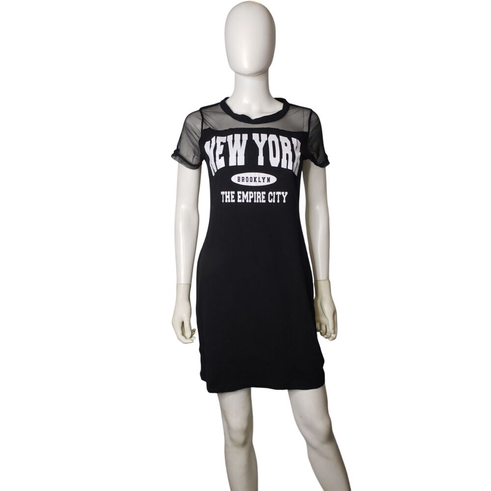 On Fire Brooklyn New York Black Short Sleeve T Shirt Dress Womens Size Medium